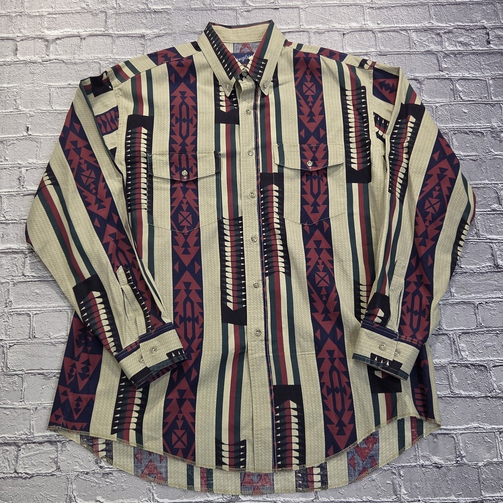 Wrangler Shirt Men X Long Tail 17½x36 XL Brushpopper Western Snap Button Cowboy